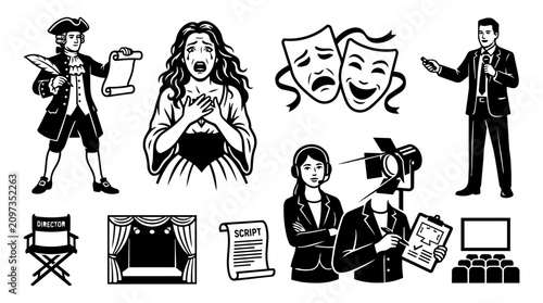 Fotografie Theater and Film Production Vector Icon Set