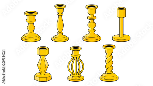 Фотография Set of seven golden candlestick designs in vector style