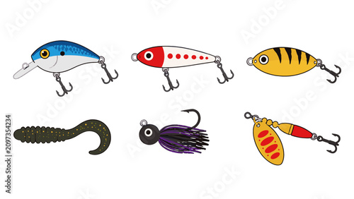Fotografía Set of colorful fishing lures and soft bait isolated