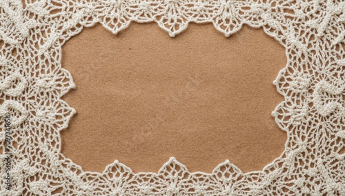 Lace Border on Brown Background - Textured Surface, Vintage Style, Isolated Space