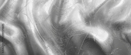 Abstract Silver Waves Textured Background - Metallic Surface, Smooth Curves, Monochrome