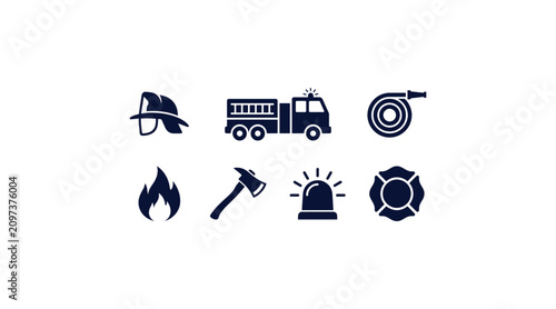 Labor Day firefighter worker icon set black