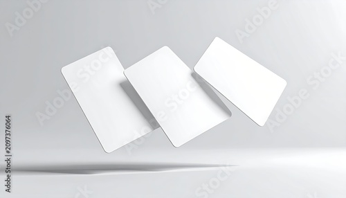 Three Floating White Cards in Neutral Studio