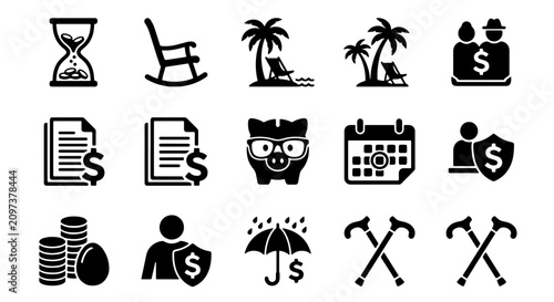 70 Retirement Planning Icons, Senior Life Vector Set, Financial Security Symbols, Pension & Investment Graphics, Elderly Care Illustrations 100