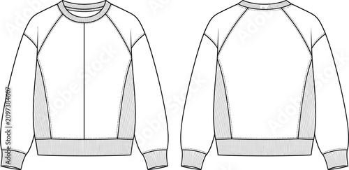 Foto Technical fashion design sketch of a long-sleeve sweatshirt with raglan sleeves