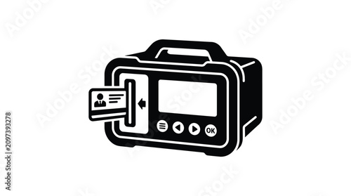 Schilderij op canvas Card reader device with display and buttons black silhouette on white