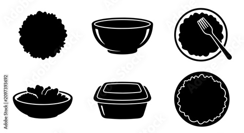 Konstfotografi 70 Food Bowls and Containers Vector Icons, Culinary Presentation Graphics, Meal