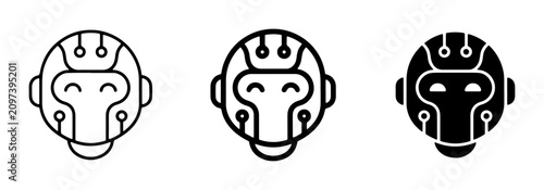 Canvas Print 70 Robot Monkey Icon Set, Futuristic AI Face Graphics, Cybernetic Ape Head Vecto