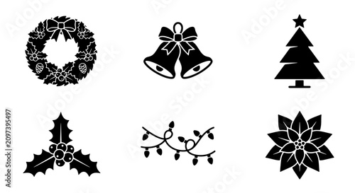 Canvastavla 70 Christmas Icons Set, Festive Vector Graphics Collection for Holiday Design, W