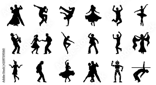 Canvas Print 70 Diverse Dance Silhouettes Collection, 20 Dynamic Poses Vector Set, Ballet, Hi
