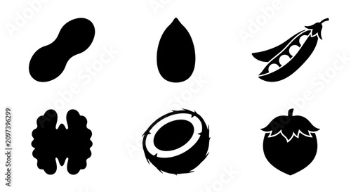 Fotografie 70 Nut and Seed Icons Set, Healthy Food Vector Graphics, Organic Ingredients Col