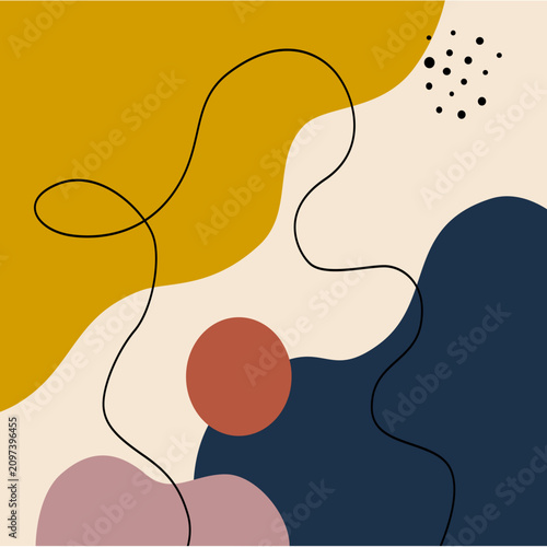 Bold Colorful Abstract Organic Background Set with Modern Geometric Shapes. Collection of vibrant abstract backgrounds with bold contrasting colors, organic shapes, hand drawn lines, geometric element