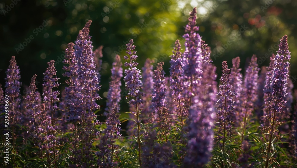 Obraz premium Purple Flowers Blooming in a Garden with Soft Natural Light