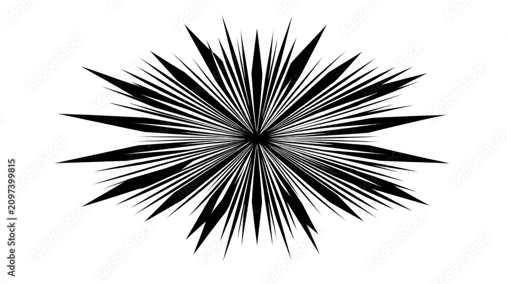 Fototapeta premium Starburst graphic element radiates sharp geometric lines from a central point to create a dynamic visual effect on a clean white background.