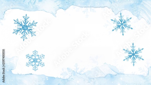 Snowflake Background with Watercolor Texture - Winter, Soft Blue Tones, Isolated Space