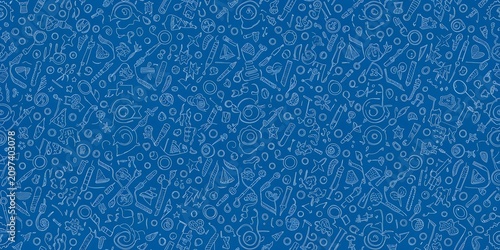 Abstract hand drawn sport utility icon doodle pattern on blue background