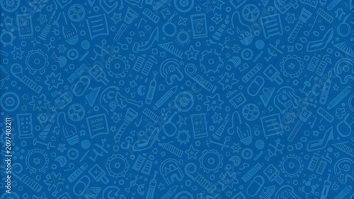 Abstract hand drawn mechanical tool education icon doodle pattern on blue background