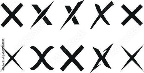 Bild auf Leinwand Set of ten artistic hand-drawn cross mark icons with grunge texture, rejected