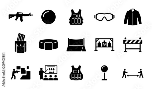 Cuadro en lienzo 70 Tactical Gear and Safety Equipment Icons, Military and Security Vector Set, P