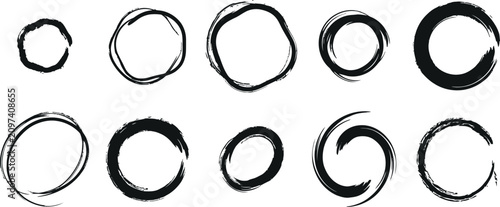 Konstfotografi Collection of ten sketchy hand-drawn circular ink brush frames and rings