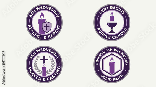 Tableau sur toile Ash Wednesday Purple Candle Vector Badge Collection