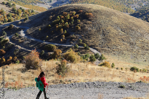 mountaineer walking along the winding path
