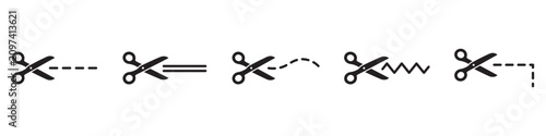 Foto Scissors with cut lines icon set