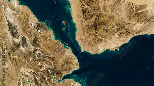 Satellite View of Bab el-Mandeb Strait Between Yemen and Horn of Africa