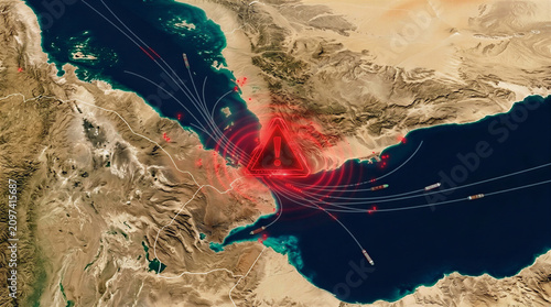 Bab el-Mandeb Strait Maritime Security Alert and Shipping Disruption Concept