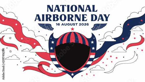 Canvastavla National airborne day poster design with parachutes and patriotic symbols