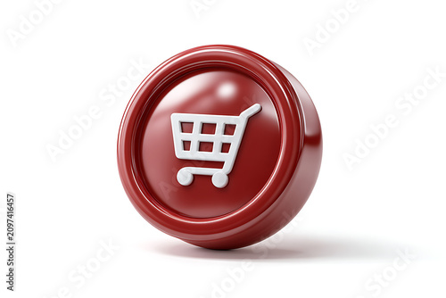 Shopping cart icon, e-commerce button, red shopping symbol, online store sign