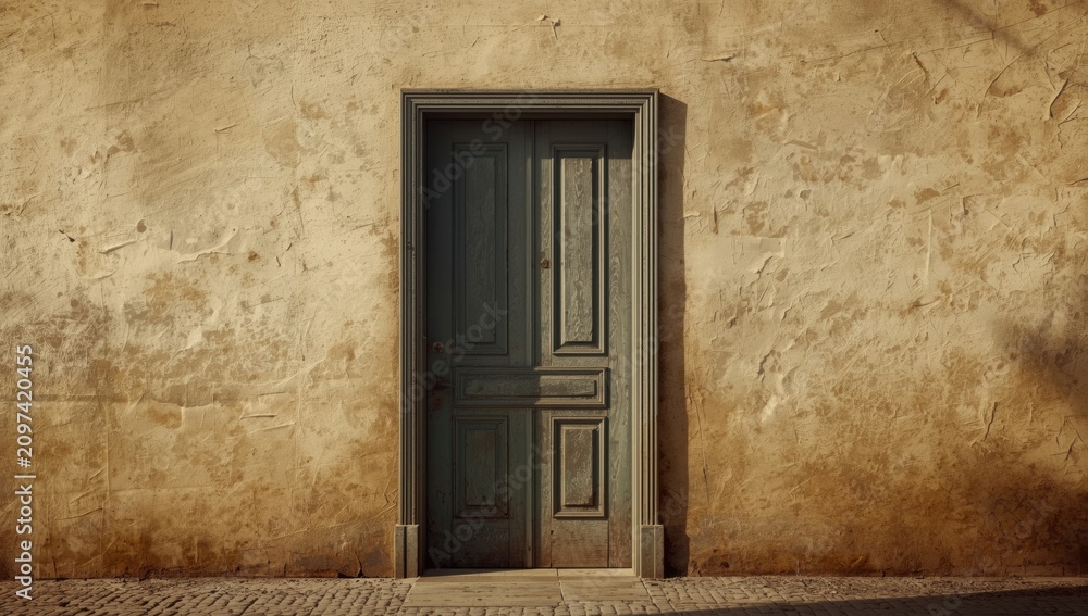 Fototapeta premium vintage door framed by rough paper texture background under soft shadow