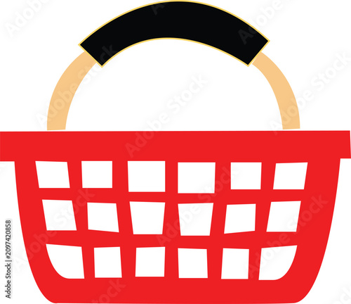 Red plastic shopping basket icon isolated on white background for retail and e-commerce design
