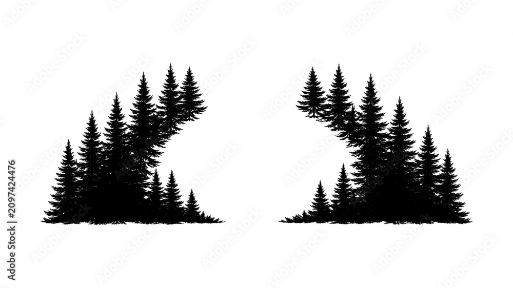 Obraz premium PNG Symmetrical pine tree silhouettes artwork.