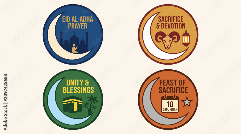 Fototapeta premium Eid al-Adha Prayer Moon Vector Badge Collection