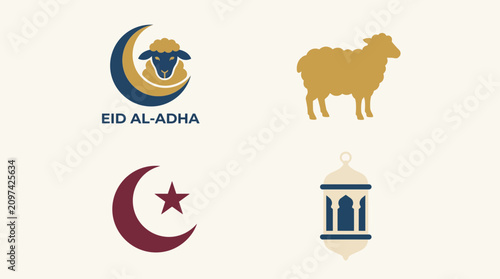 Tableau sur toile Eid al-Adha Crescent Sheep Vector Icon Set
