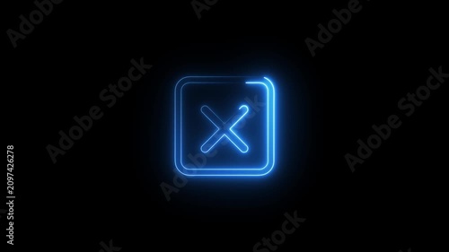 Neon blue cross icon animation isolated on black background for user interface design use.