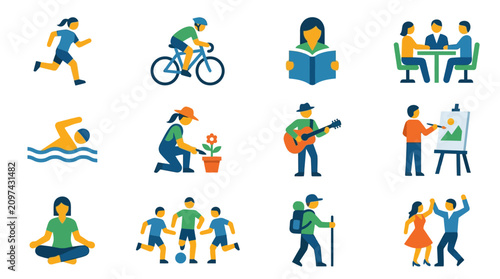Foto People are engaged in various leisure activities outdoors and indoors daily