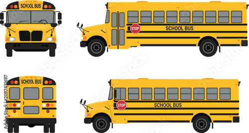 Bild auf Leinwand Yellow school bus vector template with front side and back view angles for corpo