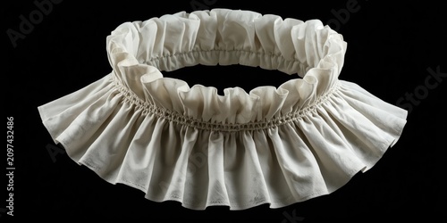 Ruffled White Collar on Black Background - Close-Up, Elegant, Soft Texture