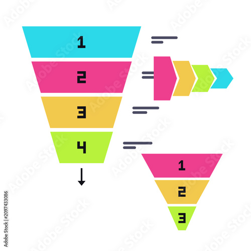 Photography Flat style process arrow infographic set, sales funnel with 4 numbered layers an