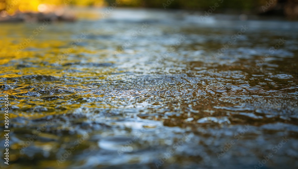 Fototapeta premium Rippling Water Surface in a Stream with Sunlit Reflections