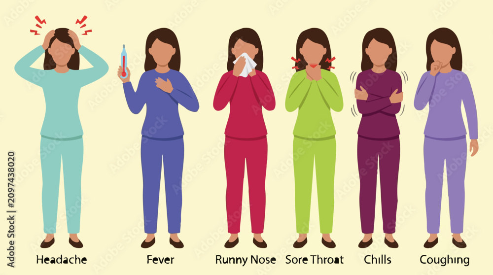 Obraz premium Illustration of common flu and cold symptoms for health awareness