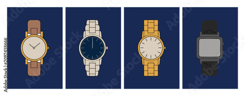 Foto Modern Wristwatch Collection Set with Luxury Analog and Digital Smart Watches Fl