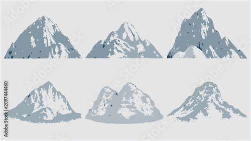 Canvastavla Six mountain silhouettes in varying shapes a vector illustration with a muted co