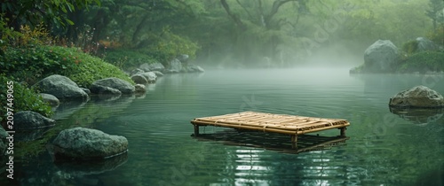 Bamboo Raft Floating on Sti...