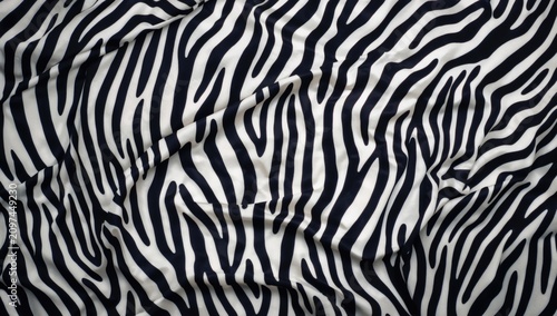 Zebra Print Fabric Texture - Close-Up, Black and White, Wrinkled Surface