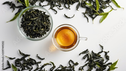 Top view of green tea leave...