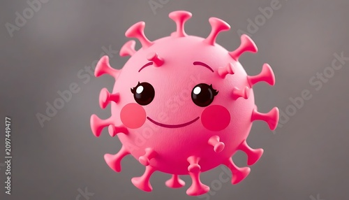Pink Personification Cartoon Virus Spike Glycoprotein Cute Covid Sars Pathogen 3D Render