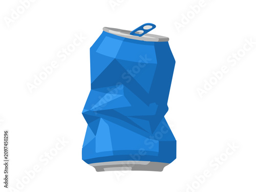 Crushed Blue Aluminum Soda Can Isolated on White Background Vector Illustration for Recycling Concept